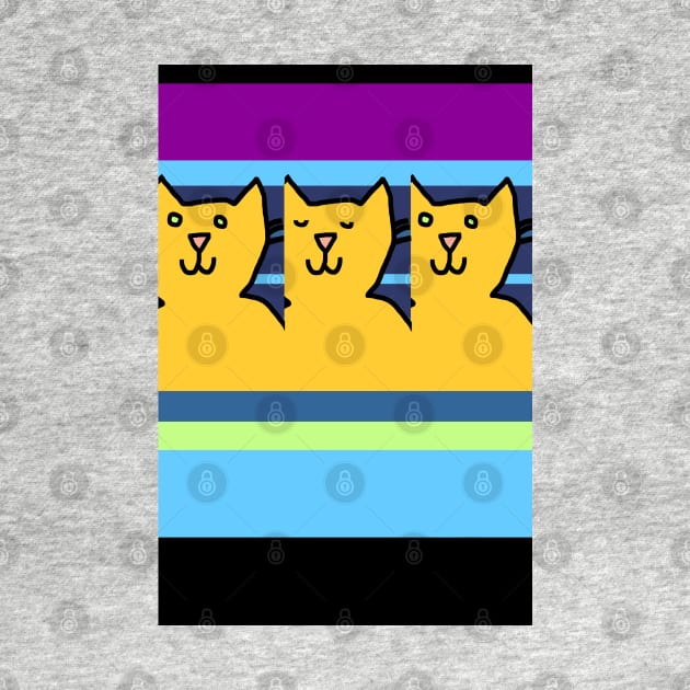 Blinking Yellow Cats on Stripes by ellenhenryart